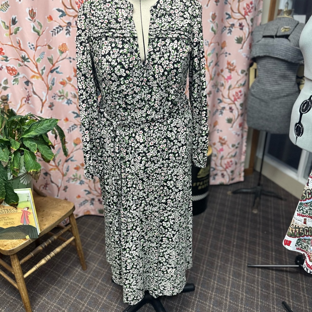 Boden Monochrome Floral Long Sleeve Dress